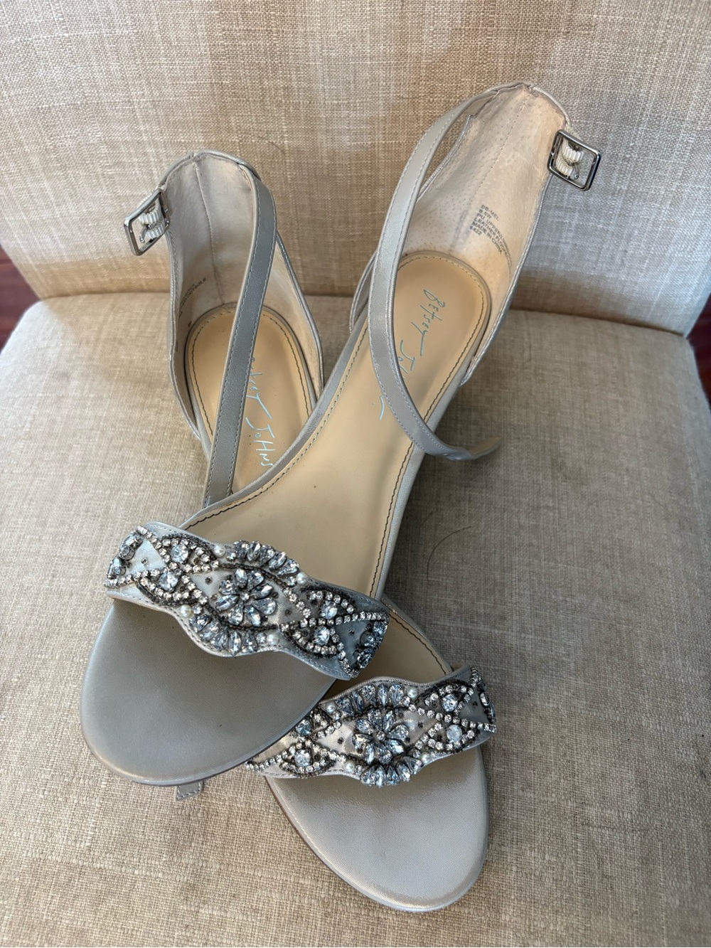 Betsy Johnson Silver Beaded Ankle-Strap Heels